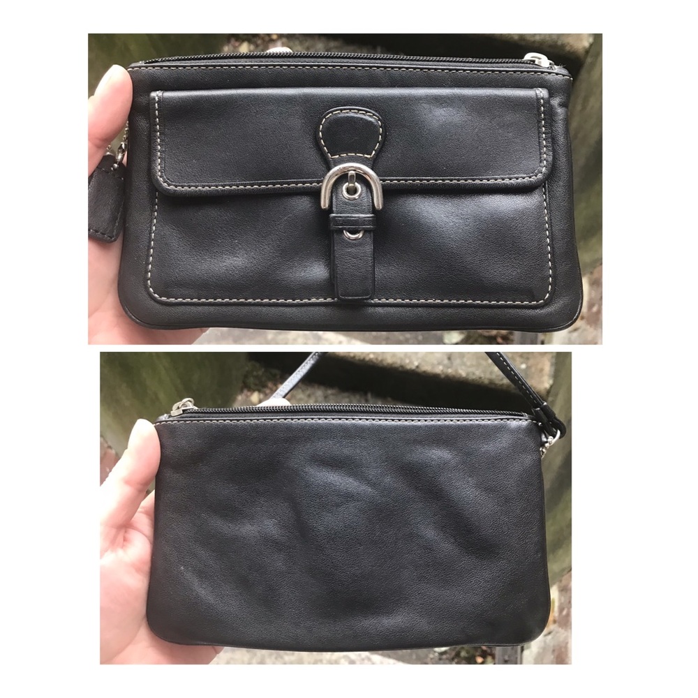 Coach Black Leather Wristlet with Buckle